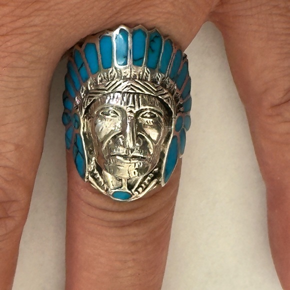 Jewelry - 925 Silver Apache Turquoise Blue Native American Indian Chief Warrior ring